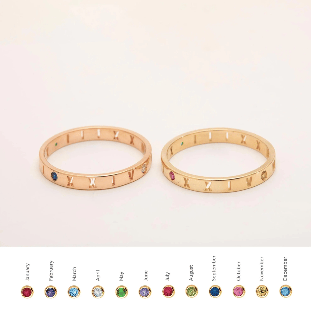 Gold Roman Numeral Birthstone Ring - Goldstore