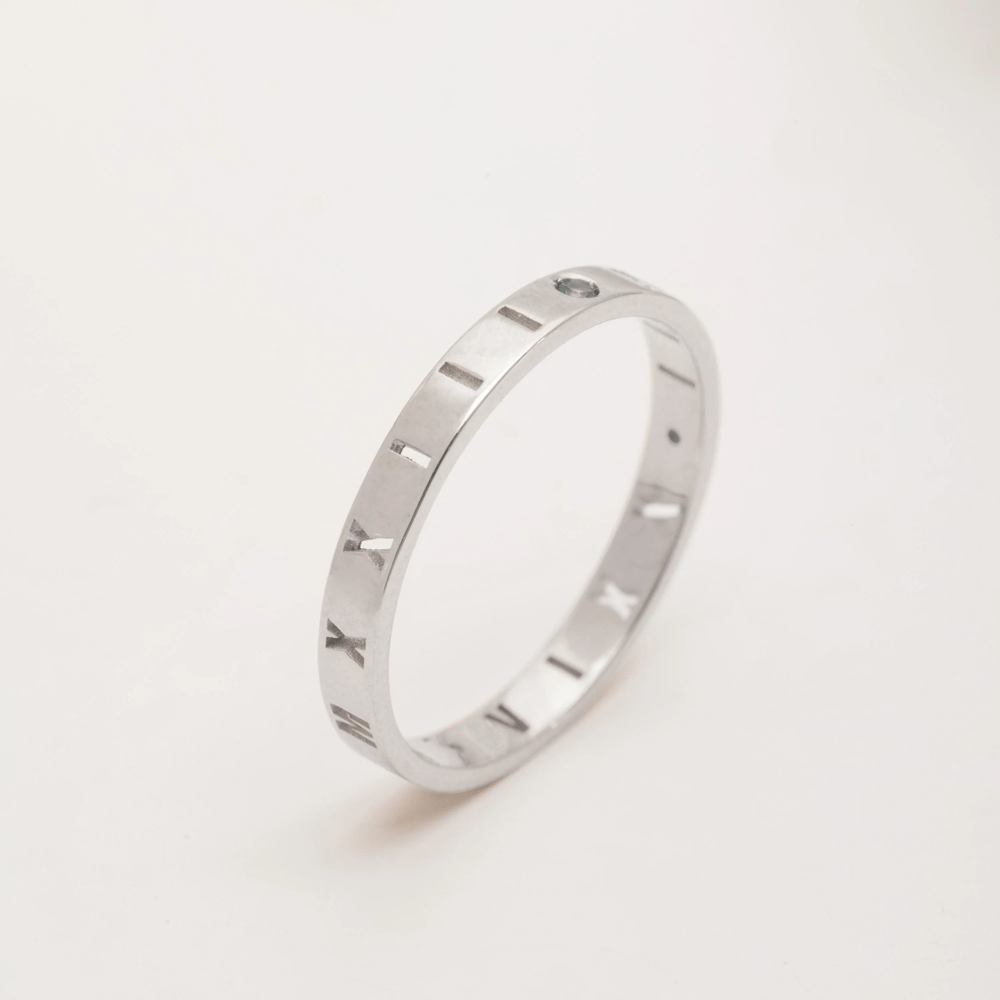Gold Roman Numeral Birthstone Ring - Goldstore