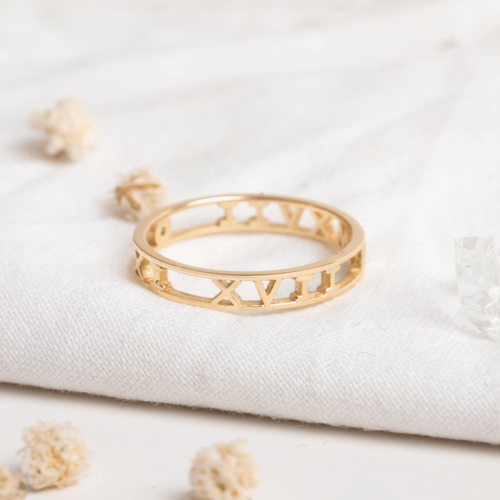 Gold Roman Numeral Birthstone Ring - Goldstore