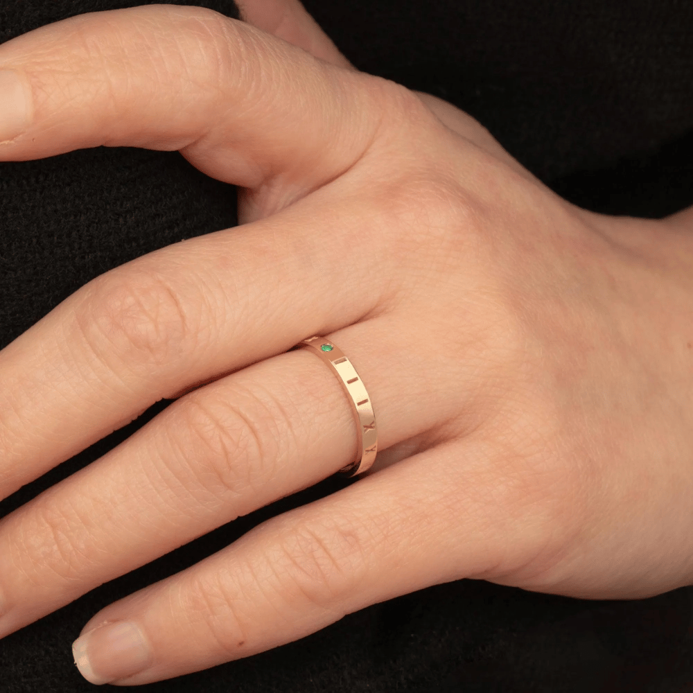 Gold Roman Numeral Birthstone Ring - Goldstore
