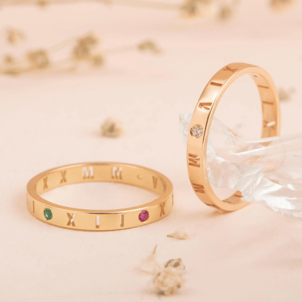 Gold Roman Numeral Birthstone Ring - Goldstore