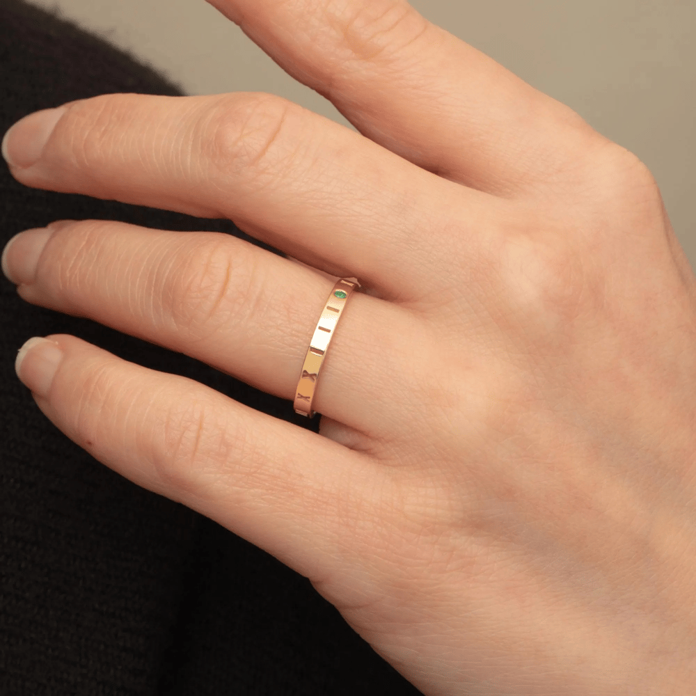 Gold Roman Numeral Birthstone Ring - Goldstore