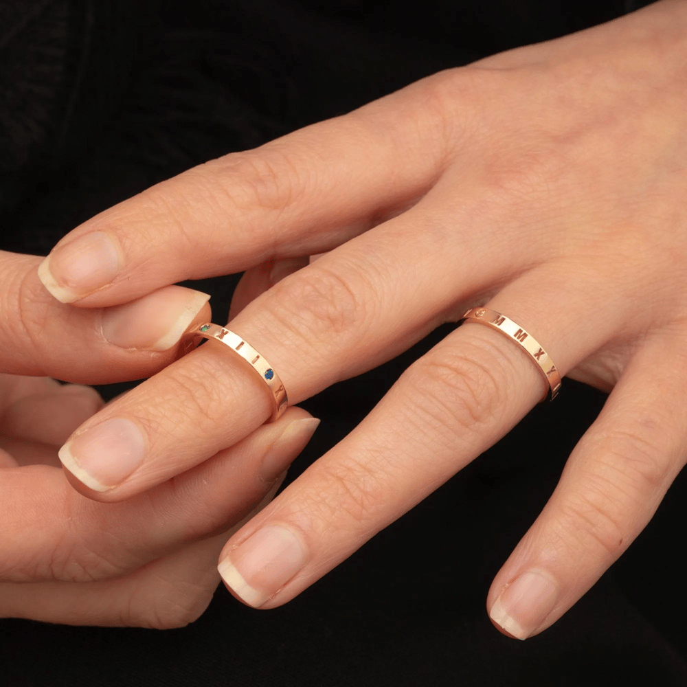 Gold Roman Numeral Birthstone Ring - Goldstore
