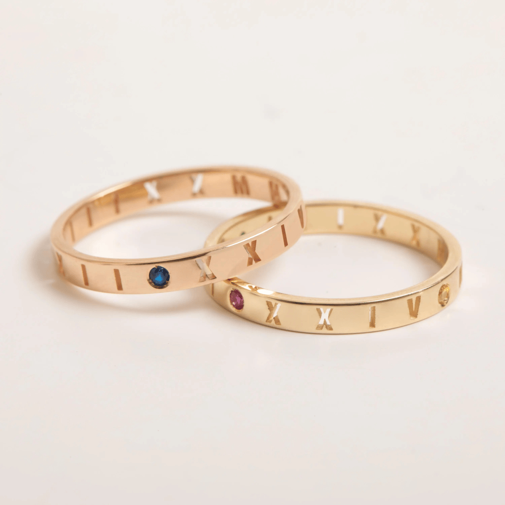 Gold Roman Numeral Birthstone Ring - Goldstore
