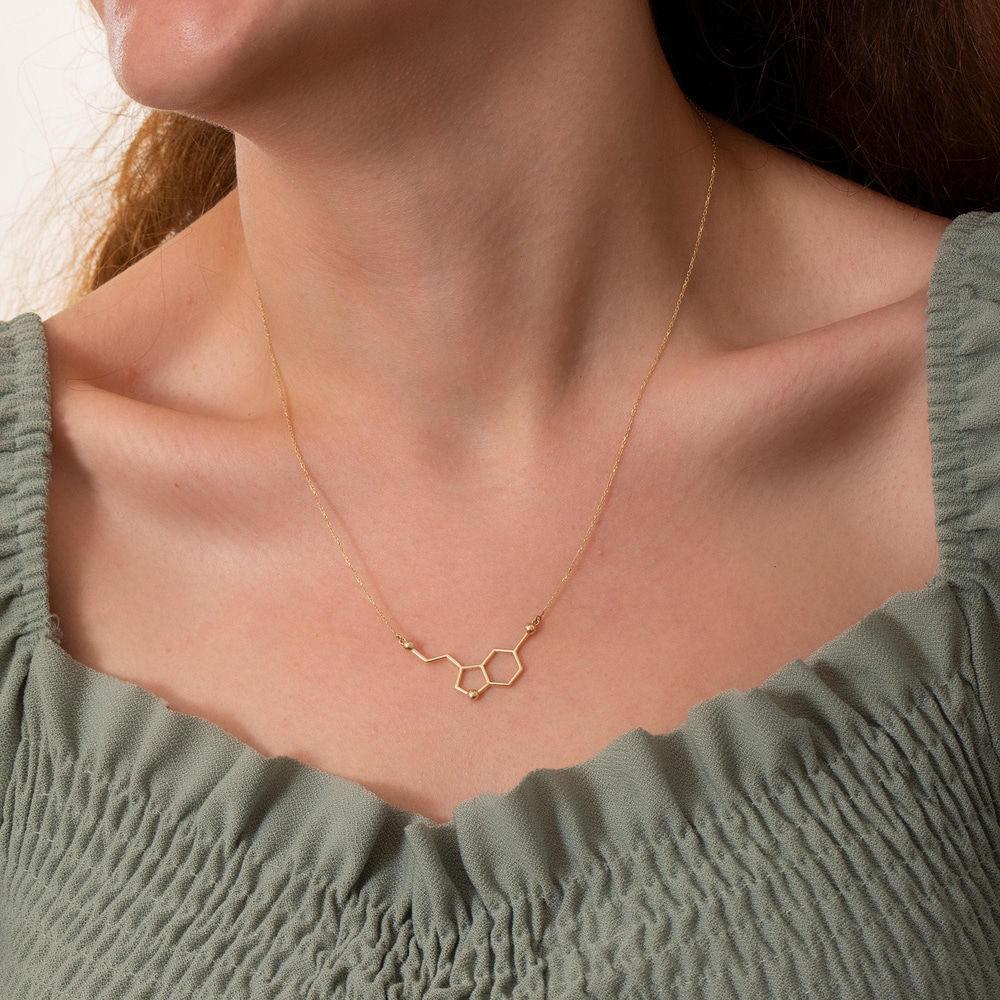 Altın Serotonin Molekül Kolye - Goldstore