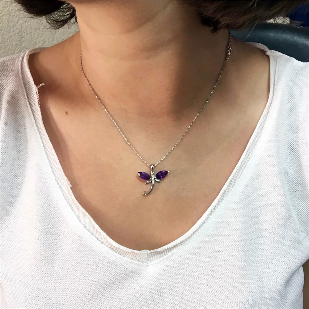 Goldstore-0.02 Ct Pırlanta Ametist Gümüş Yusufçuk Kolye