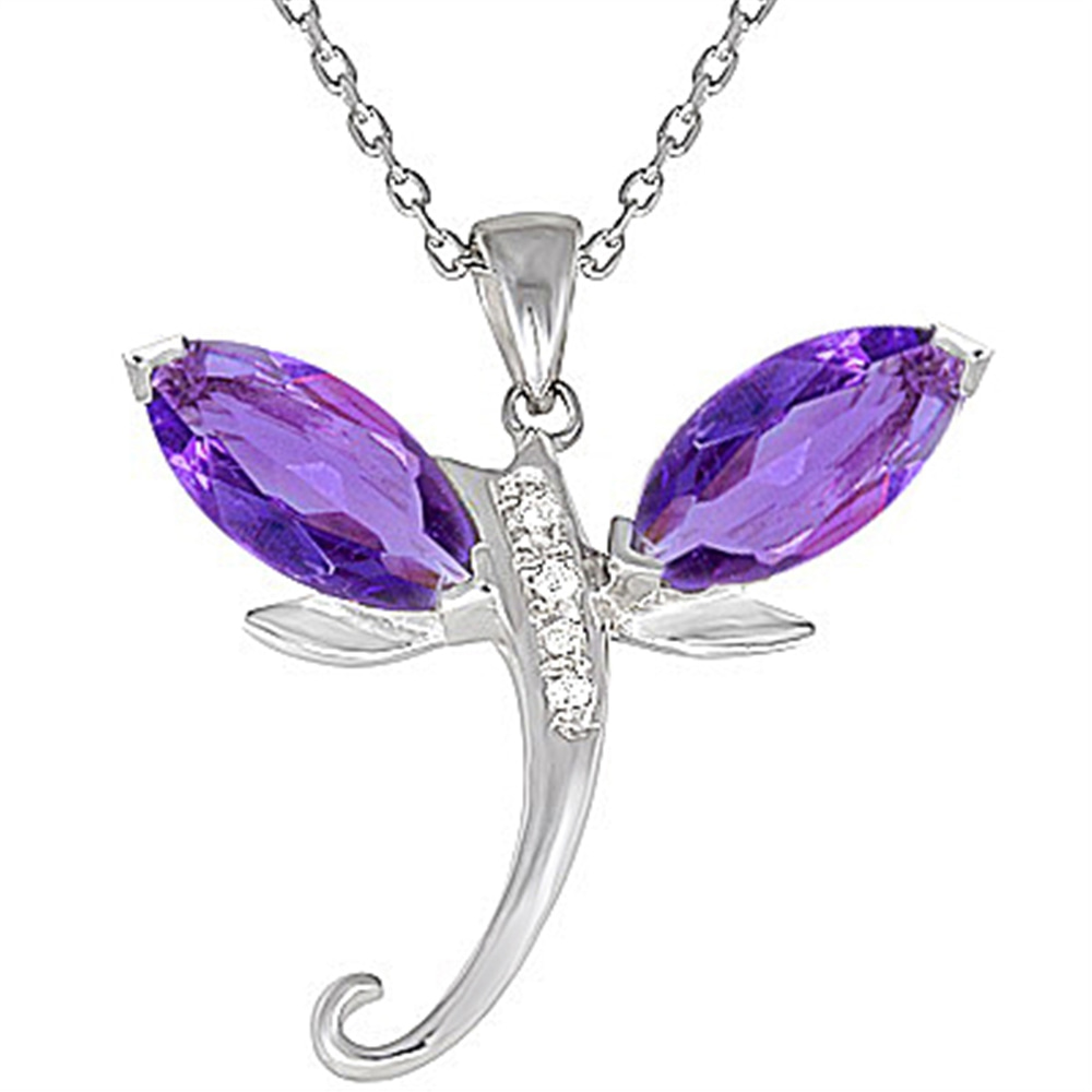 Goldstore-0.02 Ct Pırlanta Ametist Gümüş Yusufçuk Kolye
