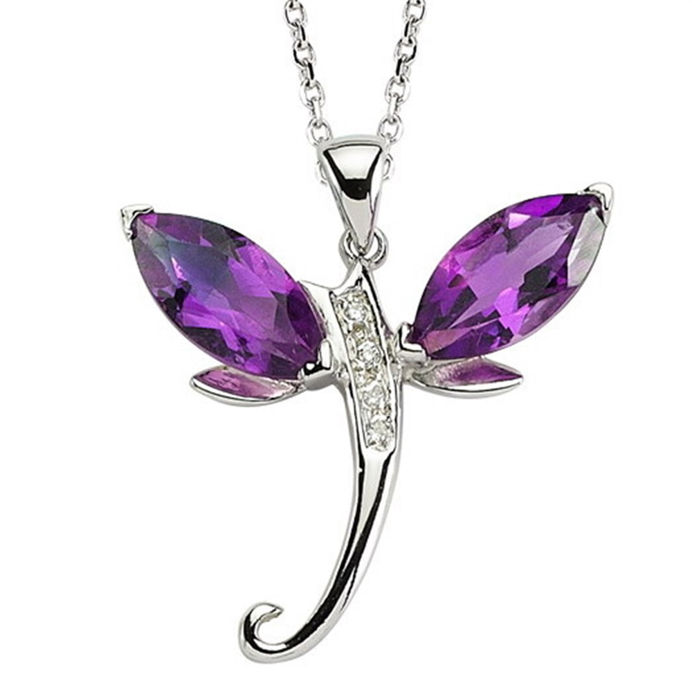 Goldstore-0.02 Ct Pırlanta Ametist Gümüş Yusufçuk Kolye