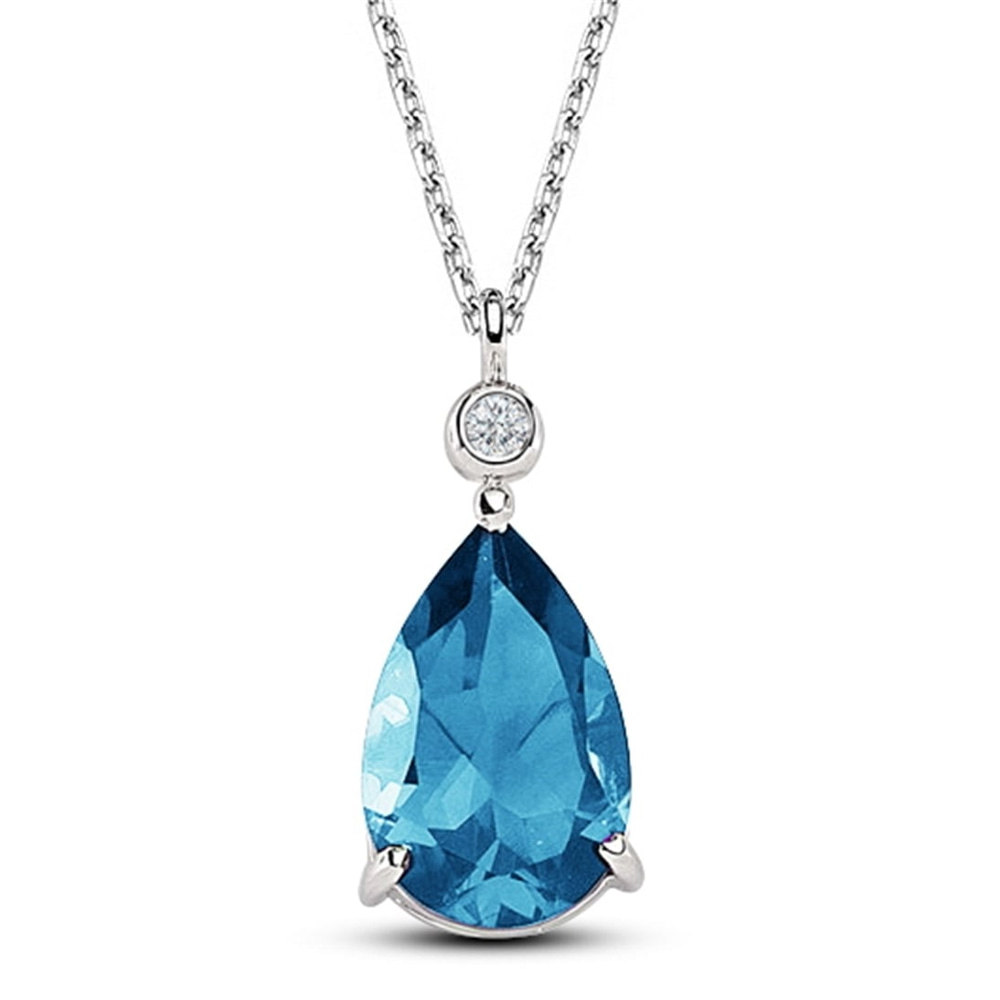 Goldstore-0.02 Ct Pırlanta Swiss Blue Topaz Kolye