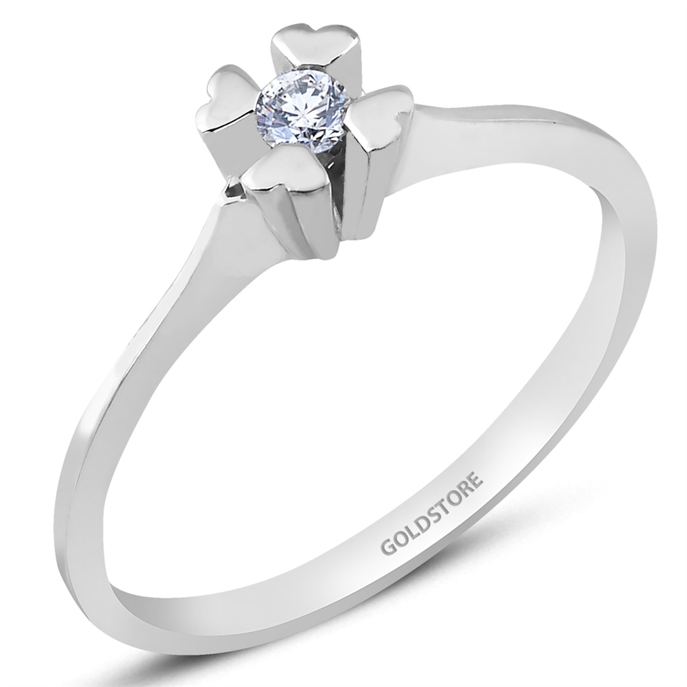 Goldstore-0.07 ct. Pırlanta Kalp Tektaş Yüzük