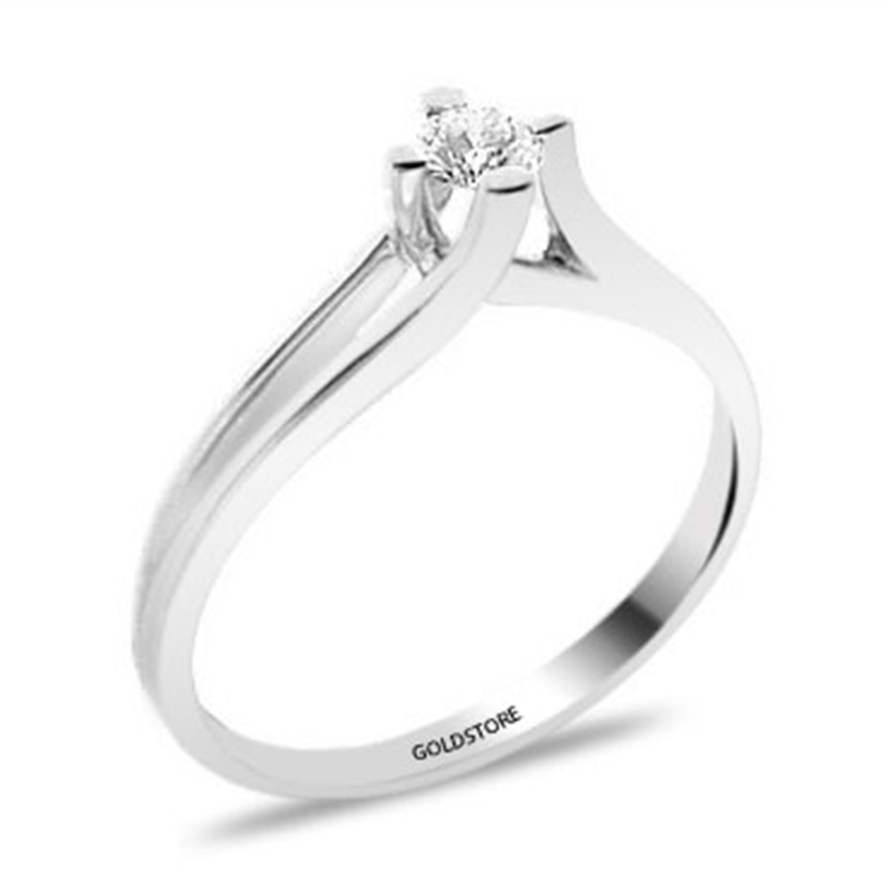 Goldstore-0.08 Ct Pırlanta Tek Taş Yüzük Kar Tanesi Kolye Hediye