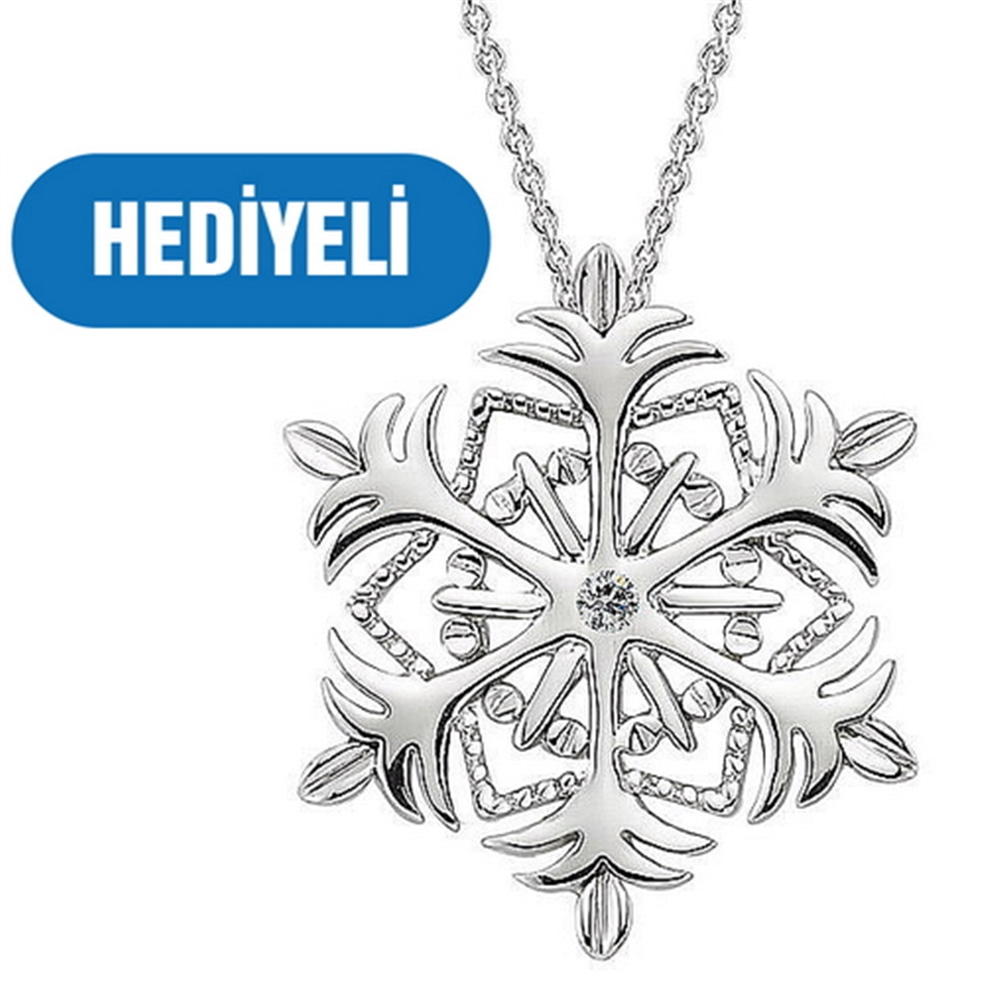 Goldstore-0.08 Ct Pırlanta Tek Taş Yüzük Kar Tanesi Kolye Hediye