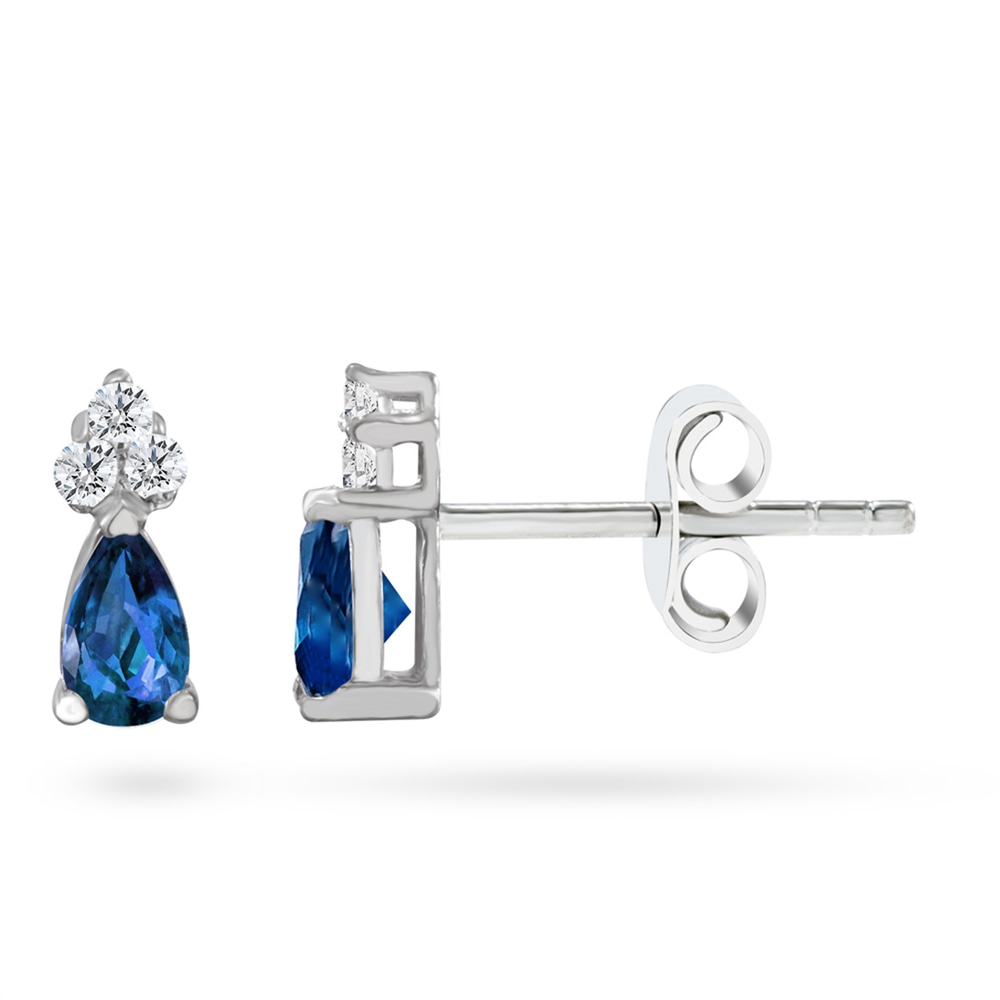 Goldstore-0.08 ct. Pırlanta Safir Küpe