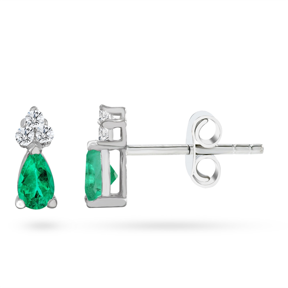 Goldstore-0.08 ct. Pırlanta Zümrüt Küpe