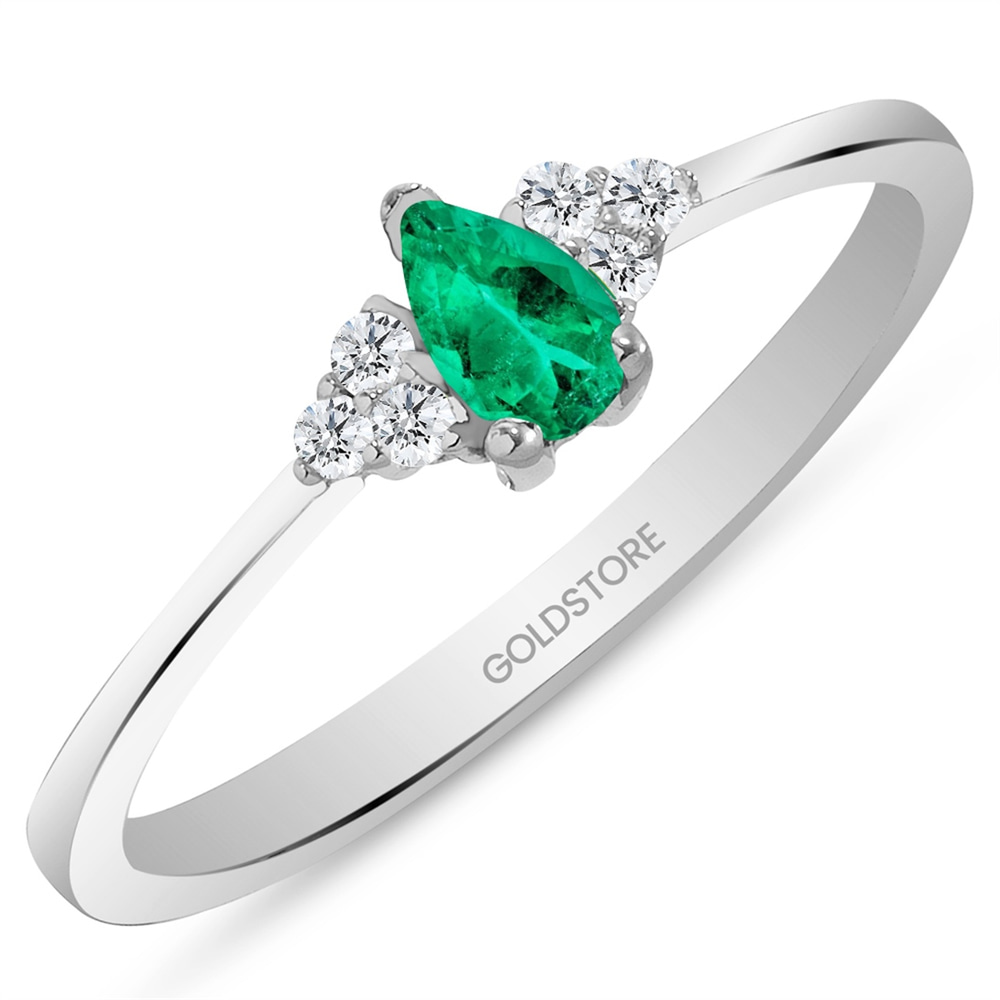 Goldstore-0.08 ct. Pırlanta Zümrüt Yüzük