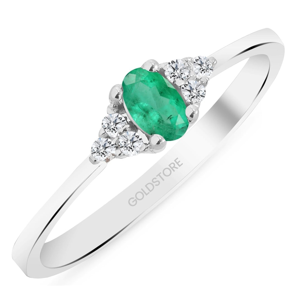 Goldstore-0.08 ct. Pırlanta Zümrüt Yüzük