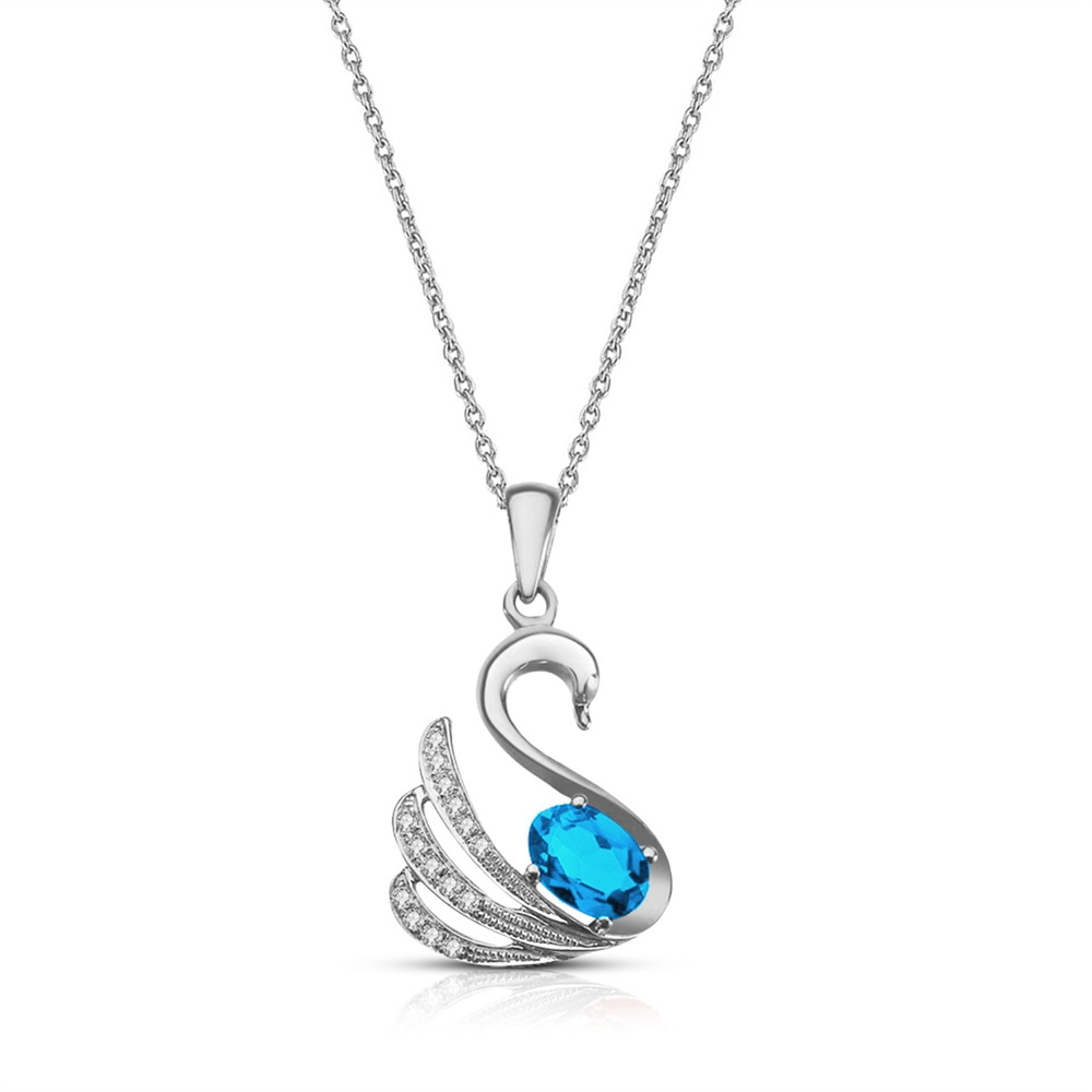 Goldstore-0.09 ct. Pırlanta ve Mavi Topaz Kuğu Kolye