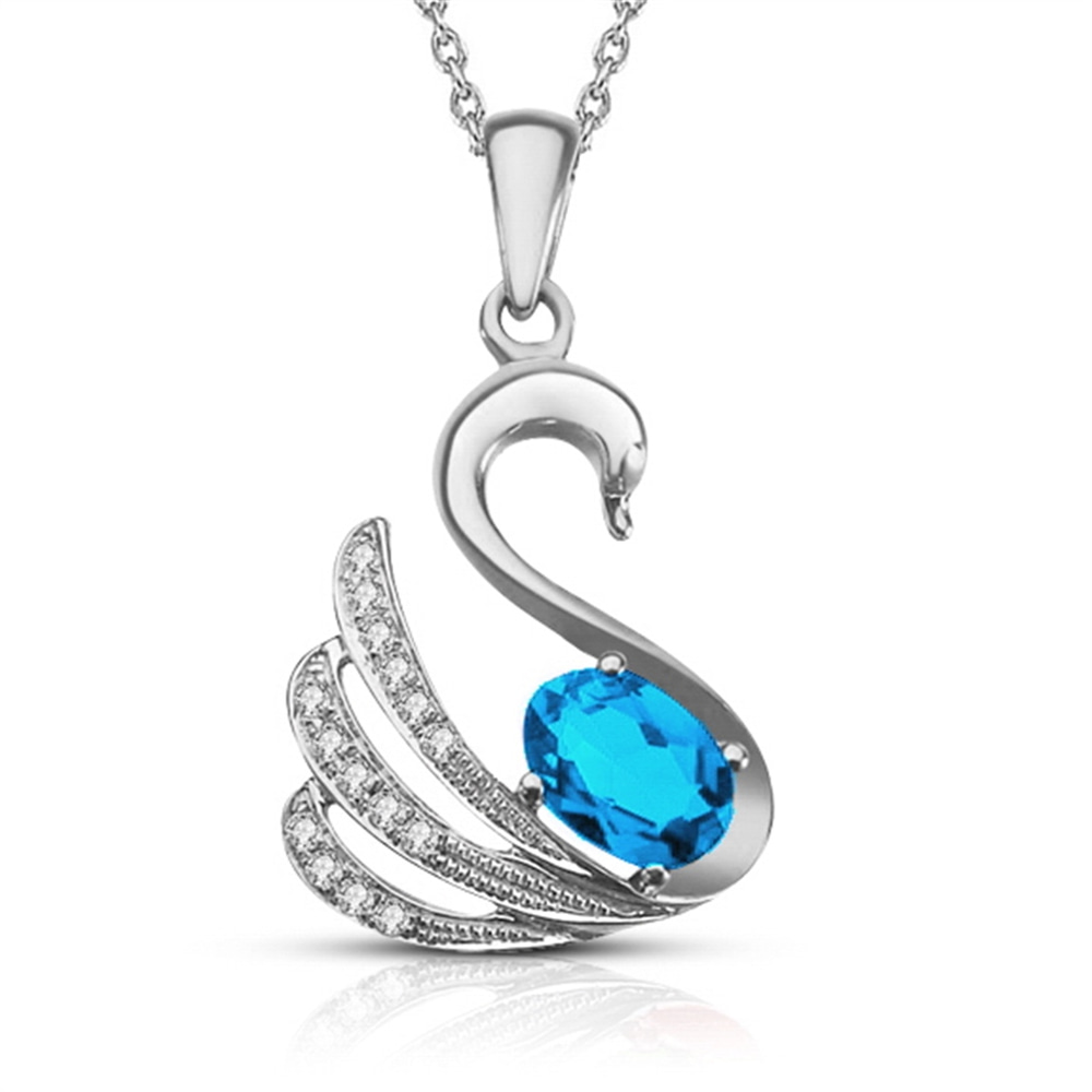 Goldstore-0.09 ct. Pırlanta ve Mavi Topaz Kuğu Kolye