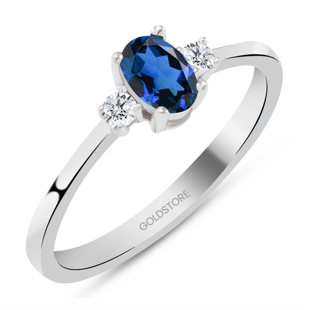 Goldstore-0.1 ct. Pırlanta Safir Yüzük