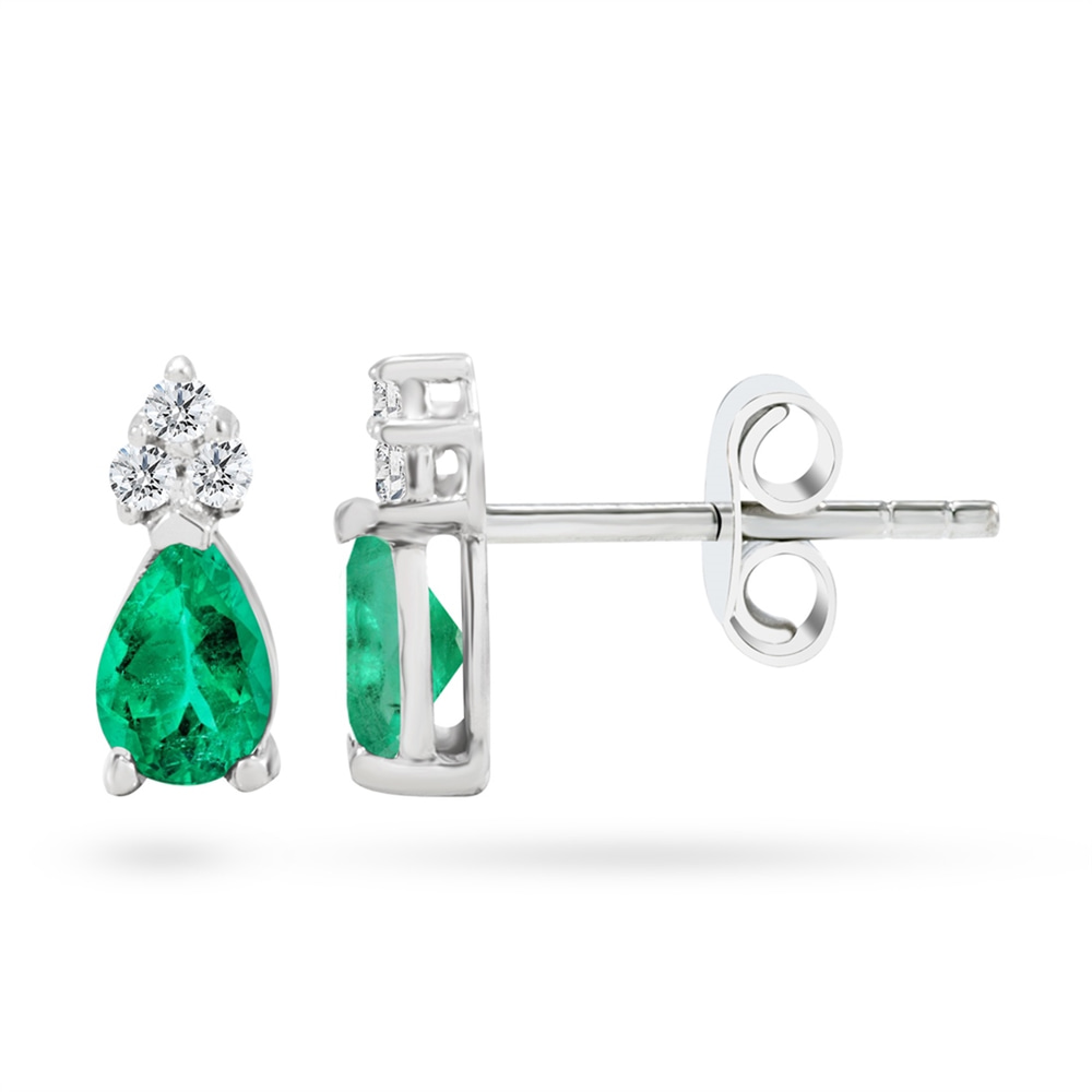 Goldstore-0.1 ct. Pırlanta Zümrüt Küpe
