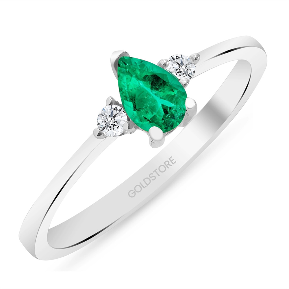 Goldstore-0.1 ct. Pırlanta Zümrüt Yüzük
