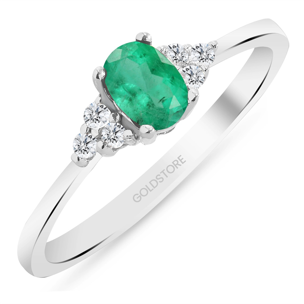 Goldstore-0.1 ct. Pırlanta Zümrüt Yüzük