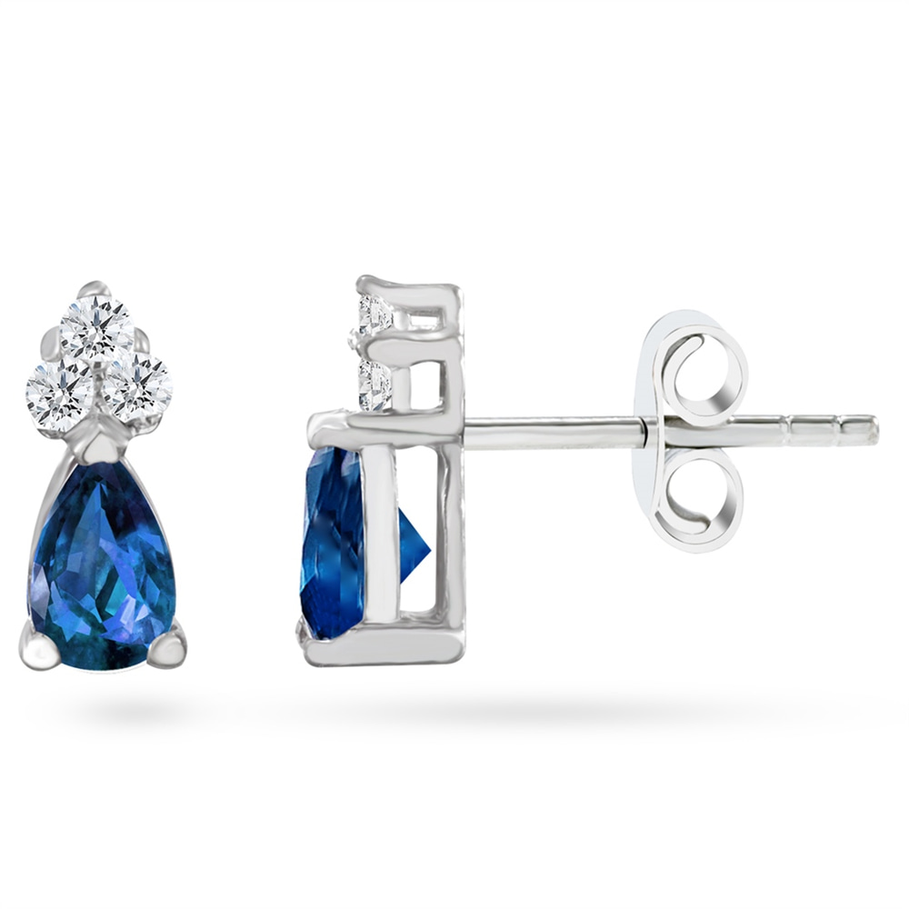 Goldstore-0.12 ct. Pırlanta Safir Küpe