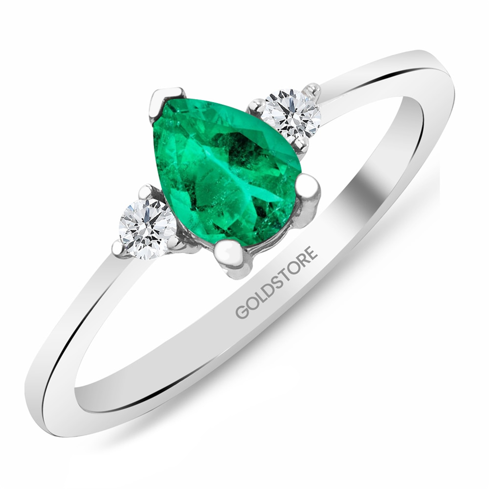 Goldstore-0.12 ct. Pırlanta Zümrüt Yüzük