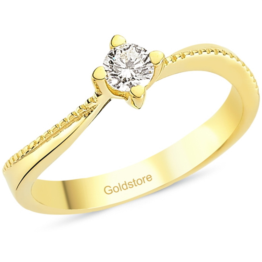Goldstore-0.18 ct. Pırlanta S Kollu Tektaş Yüzük