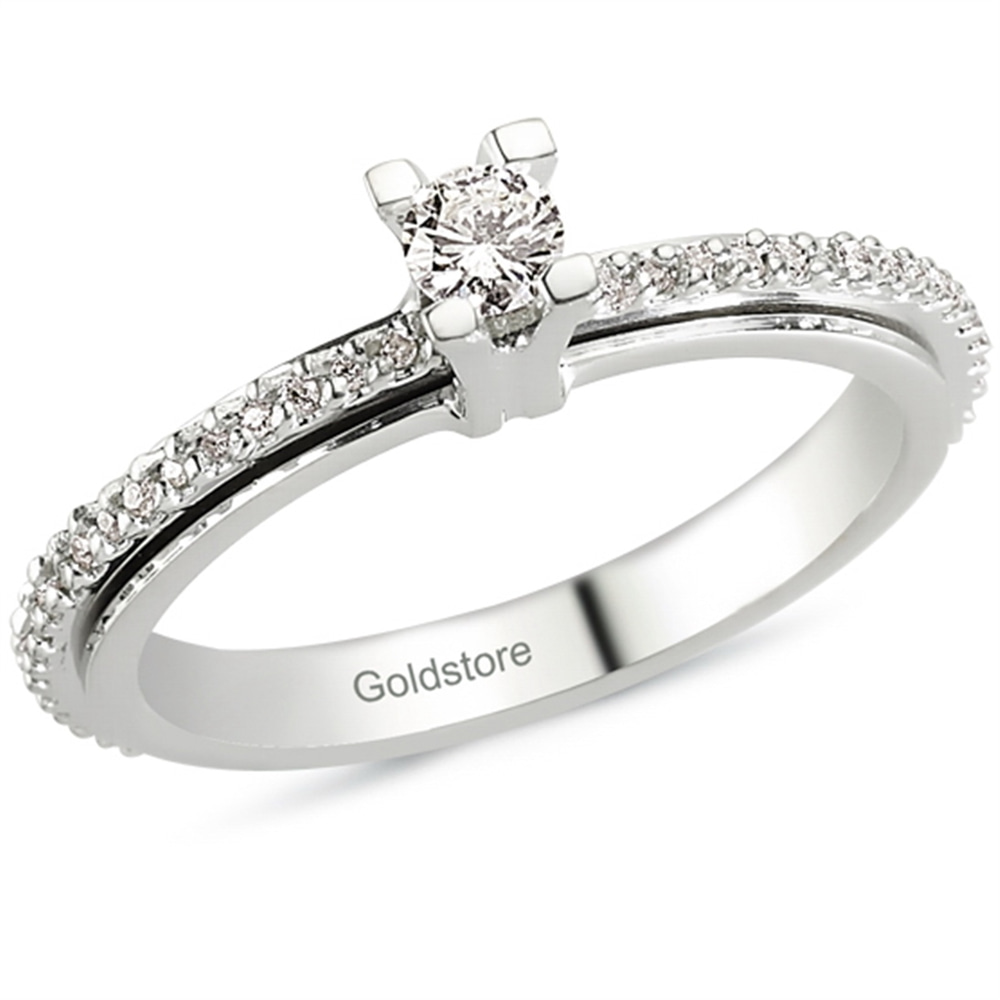 Goldstore-0.28 ct. Pırlanta Yan Kollar Taşlı Tektaş Yüzük