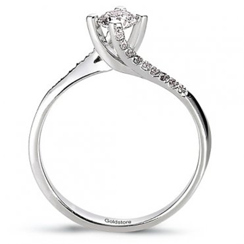 Goldstore-0.3 ct. Pırlanta Kelebek, Yan Kollar Taşlı Tektaş Yüzük