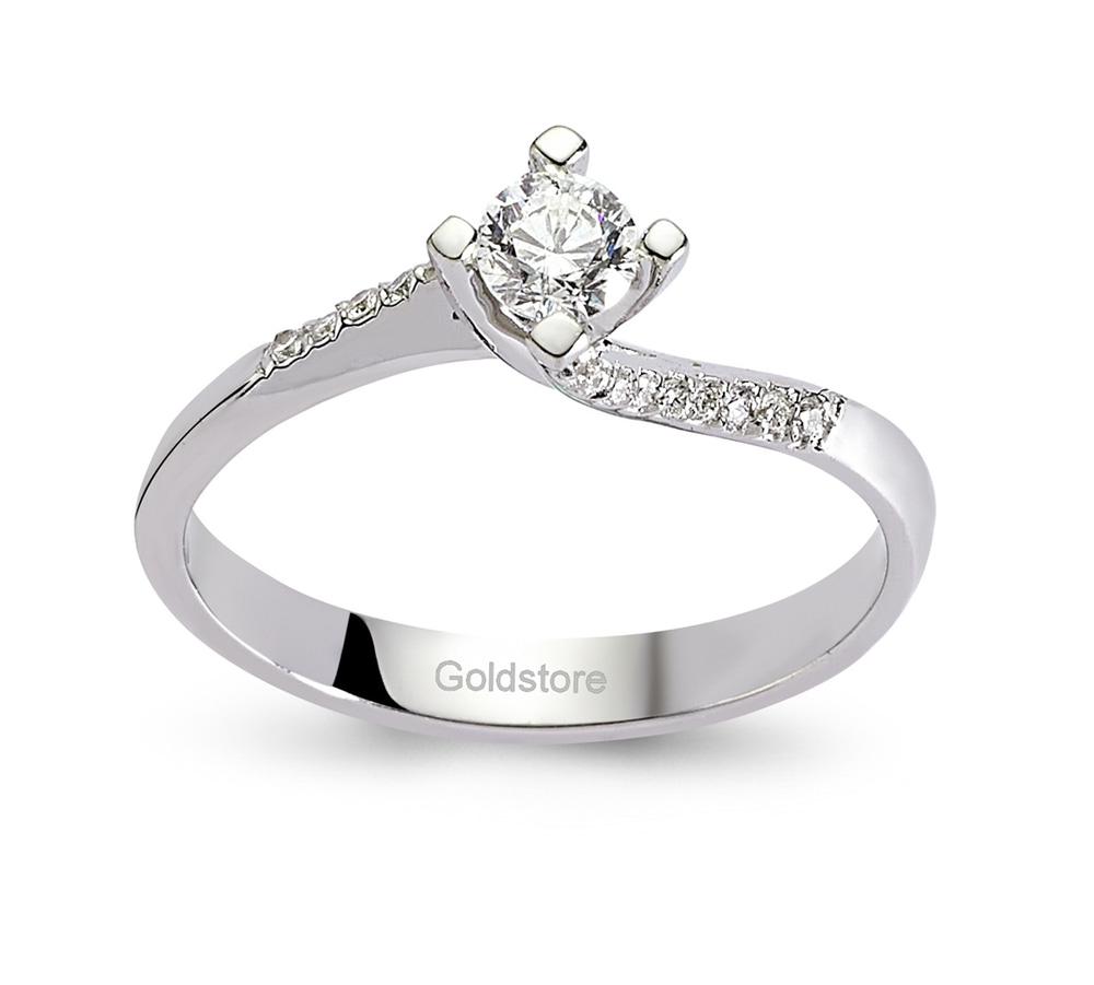 Goldstore-0.3 ct. Pırlanta Kelebek, Yan Kollar Taşlı Tektaş Yüzük