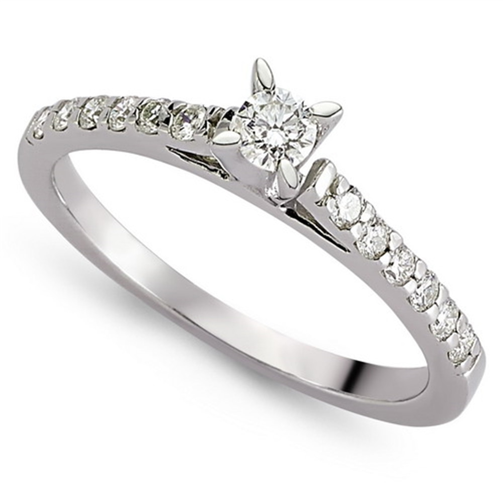 Goldstore-0.3 ct. Pırlanta Yan Kollar Taşlı Tektaş Yüzük