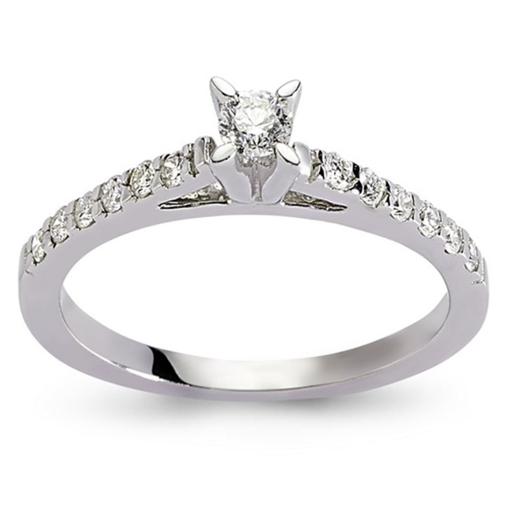 Goldstore-0.3 ct. Pırlanta Yan Kollar Taşlı Tektaş Yüzük