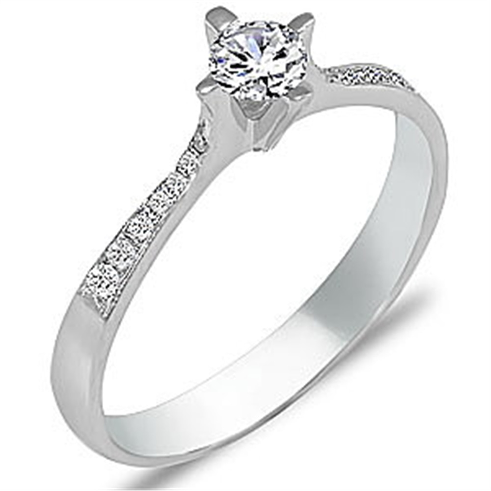 Goldstore-0.37 ct. Pırlanta Yan Kollar Taşlı Tektaş Yüzük