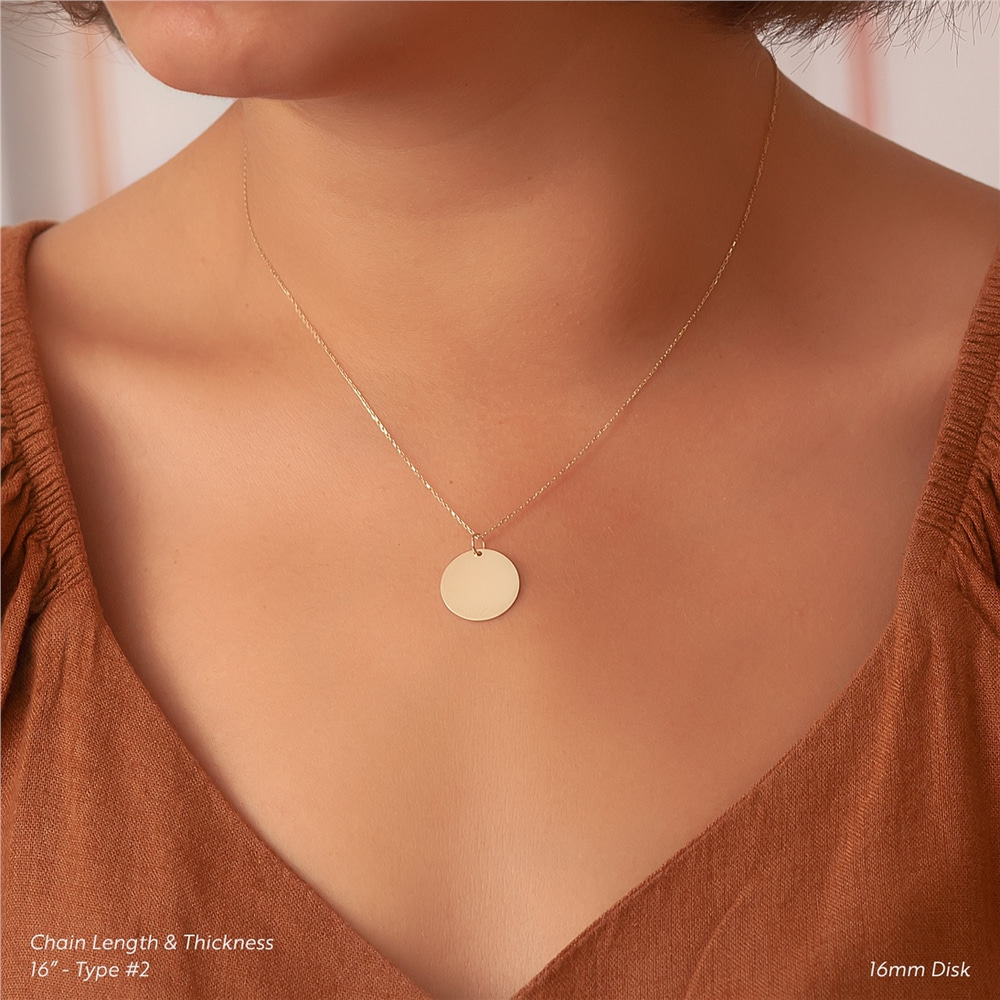 Goldstore-14 Karat Real Gold Custom Engrave Medical Alert Necklace, Medical ID Pendant Necklace, Medic Alert Personalized Disc Solid Gold Pendant Gift