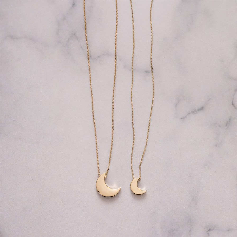 Goldstore-14K 18K Crescent Moon Charm Necklace, Real Gold Choker Dainty Moon Necklace, Dainty Yellow Rose Gold Celestial Necklace Great Gift for Her