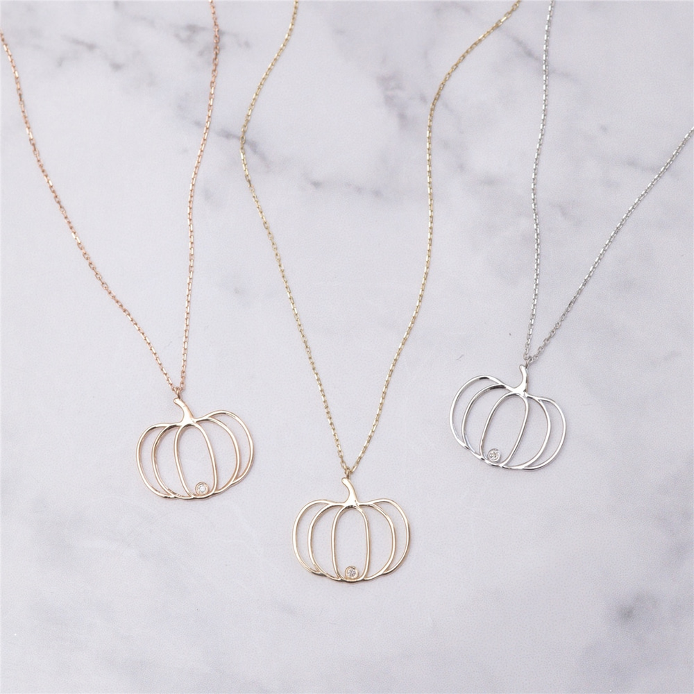 Goldstore-14k 18k Diamond Design Pumpkin Necklace, Gold Pumpkin Fall Necklace, Pumpkin Pendant & Pumpkin Charm, Haloween Necklace and Gold Pumpkin