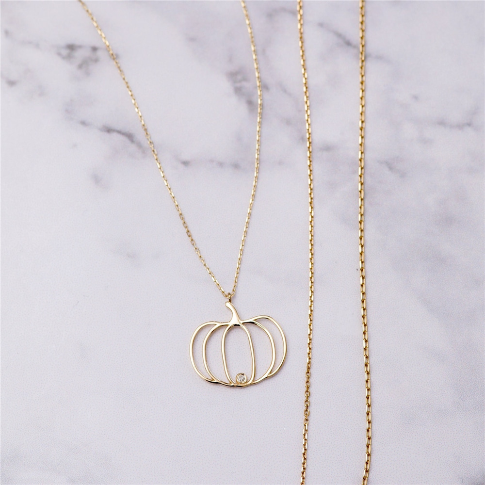 Goldstore-14k 18k Diamond Design Pumpkin Necklace, Gold Pumpkin Fall Necklace, Pumpkin Pendant & Pumpkin Charm, Haloween Necklace and Gold Pumpkin