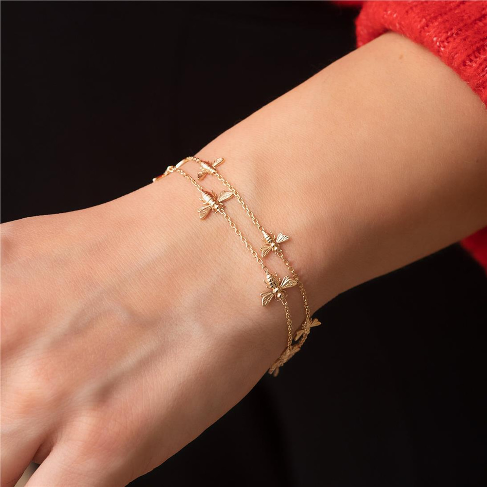 Goldstore-14K 18K Gold Bee Bracelet, Dainty Bumblebee Real Gold Bracelet, Honey Bee Rose Gold Bracelet Gift for Mom Gift for Her, Girlfriend Gift