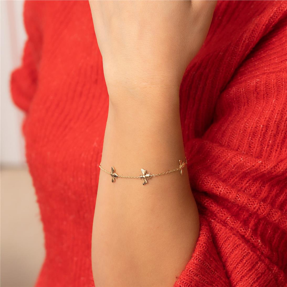Goldstore-14K 18K Gold Bee Bracelet, Dainty Bumblebee Real Gold Bracelet, Honey Bee Rose Gold Bracelet Gift for Mom Gift for Her, Girlfriend Gift