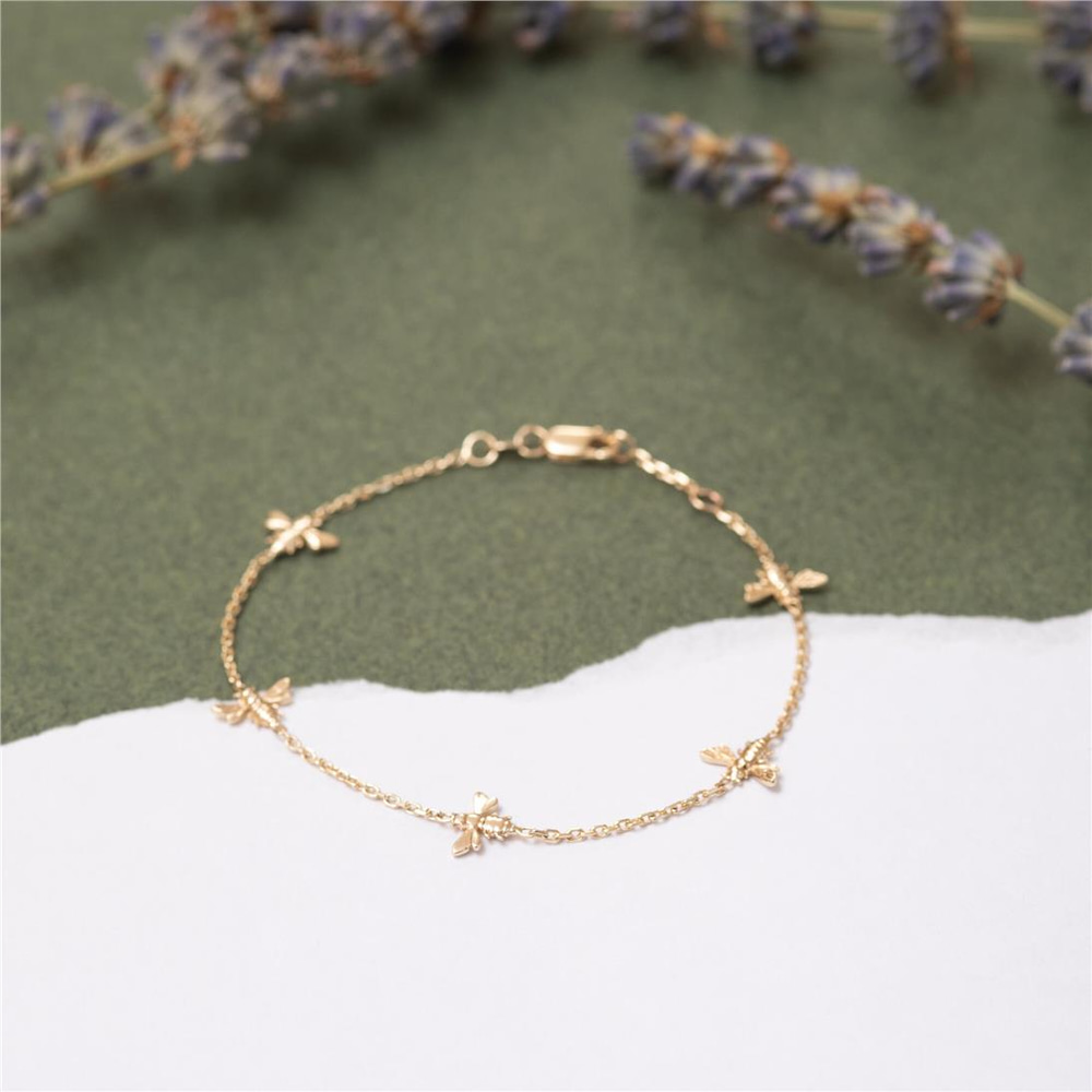 Goldstore-14K 18K Gold Bee Bracelet, Dainty Bumblebee Real Gold Bracelet, Honey Bee Rose Gold Bracelet Gift for Mom Gift for Her, Girlfriend Gift