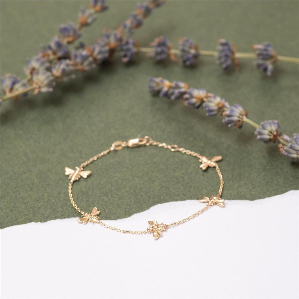 Goldstore-14K 18K Gold Bee Bracelet, Dainty Bumblebee Real Gold Bracelet, Honey Bee Rose Gold Bracelet Gift for Mom Gift for Her, Girlfriend Gift