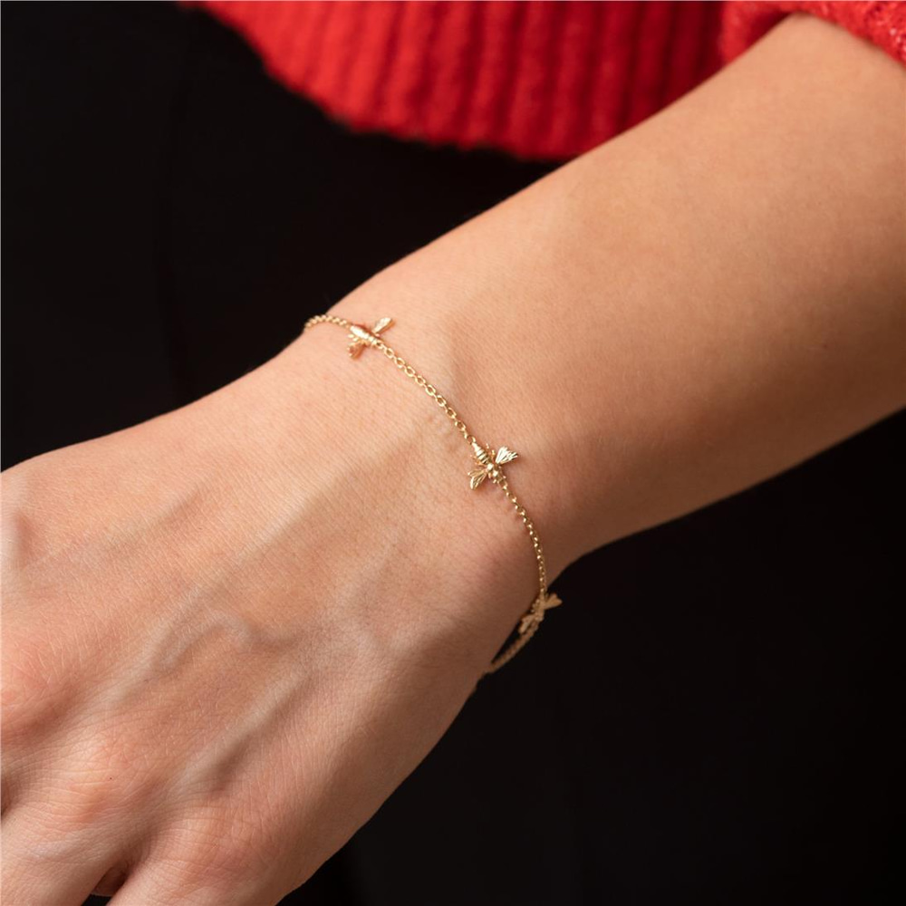 Goldstore-14K 18K Gold Bee Bracelet, Dainty Bumblebee Real Gold Bracelet, Honey Bee Rose Gold Bracelet Gift for Mom Gift for Her, Girlfriend Gift