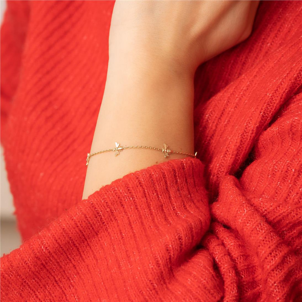 Goldstore-14K 18K Gold Bee Bracelet, Dainty Bumblebee Real Gold Bracelet, Honey Bee Rose Gold Bracelet Gift for Mom Gift for Her, Girlfriend Gift
