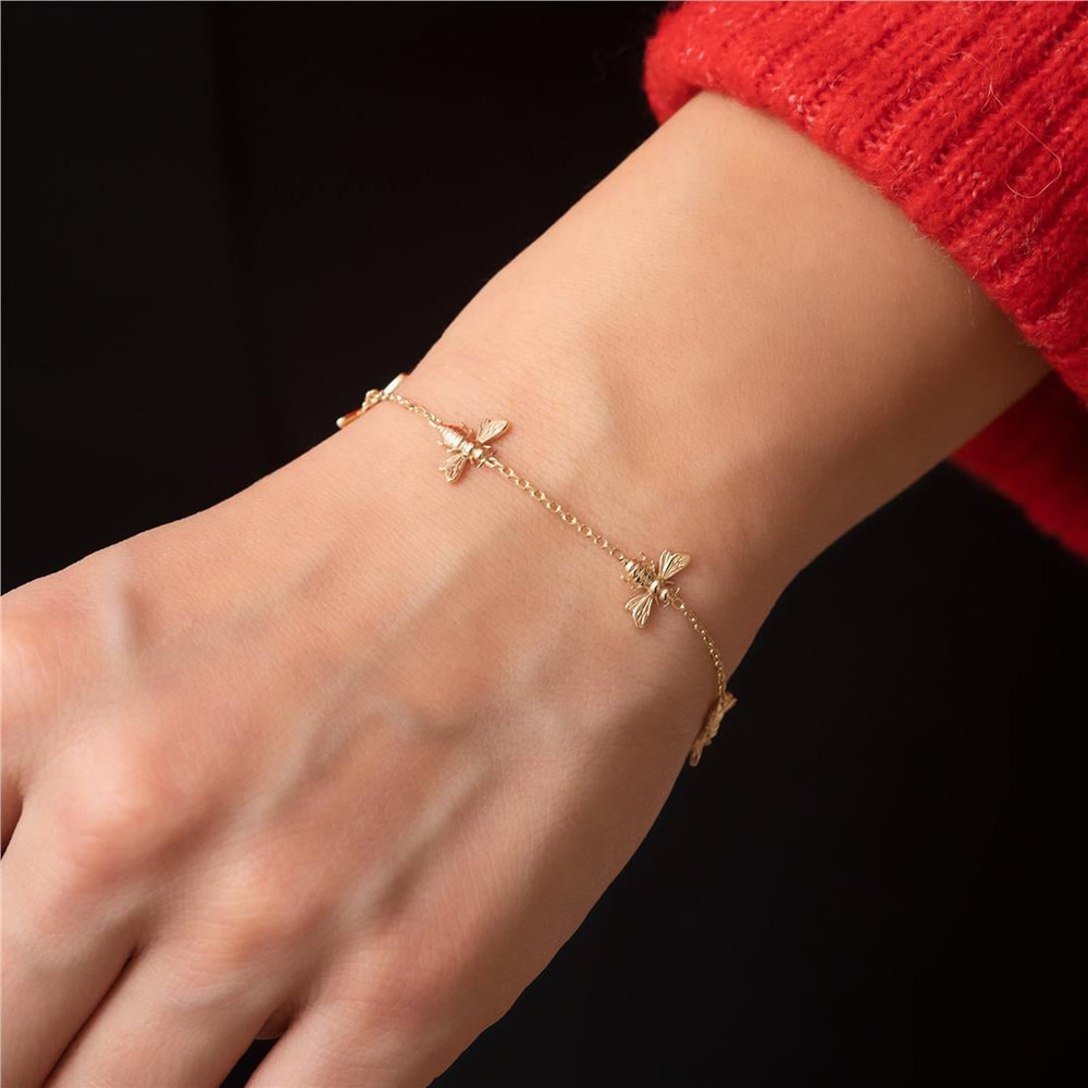 Goldstore-14K 18K Gold Bee Bracelet, Dainty Bumblebee Real Gold Bracelet, Honey Bee Rose Gold Bracelet Gift for Mom Gift for Her, Girlfriend Gift
