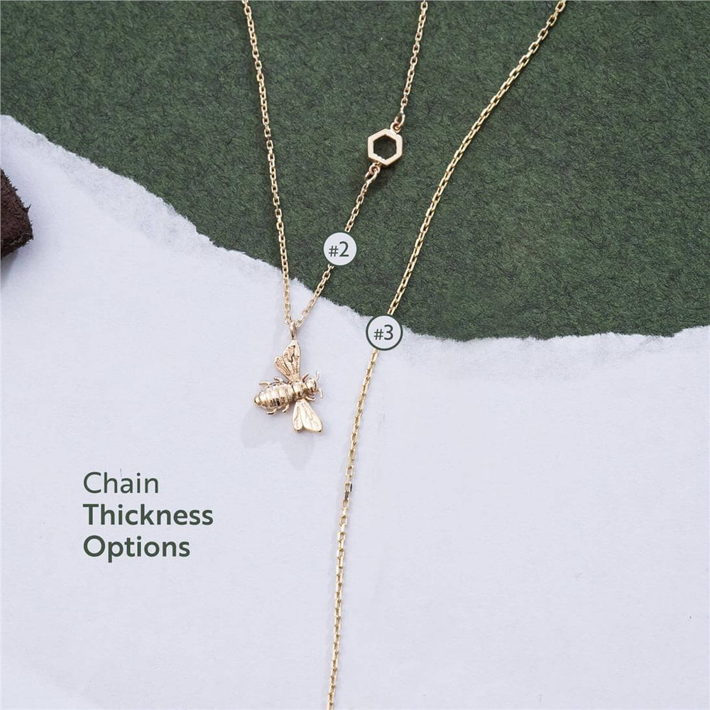 Goldstore-14K 18K Gold Bee Necklace With Single Honeycomb, Dainty Bumble Bee Necklace with Hexagon, 8MM Honey Bee Necklace Gift for Mom Gift for Her