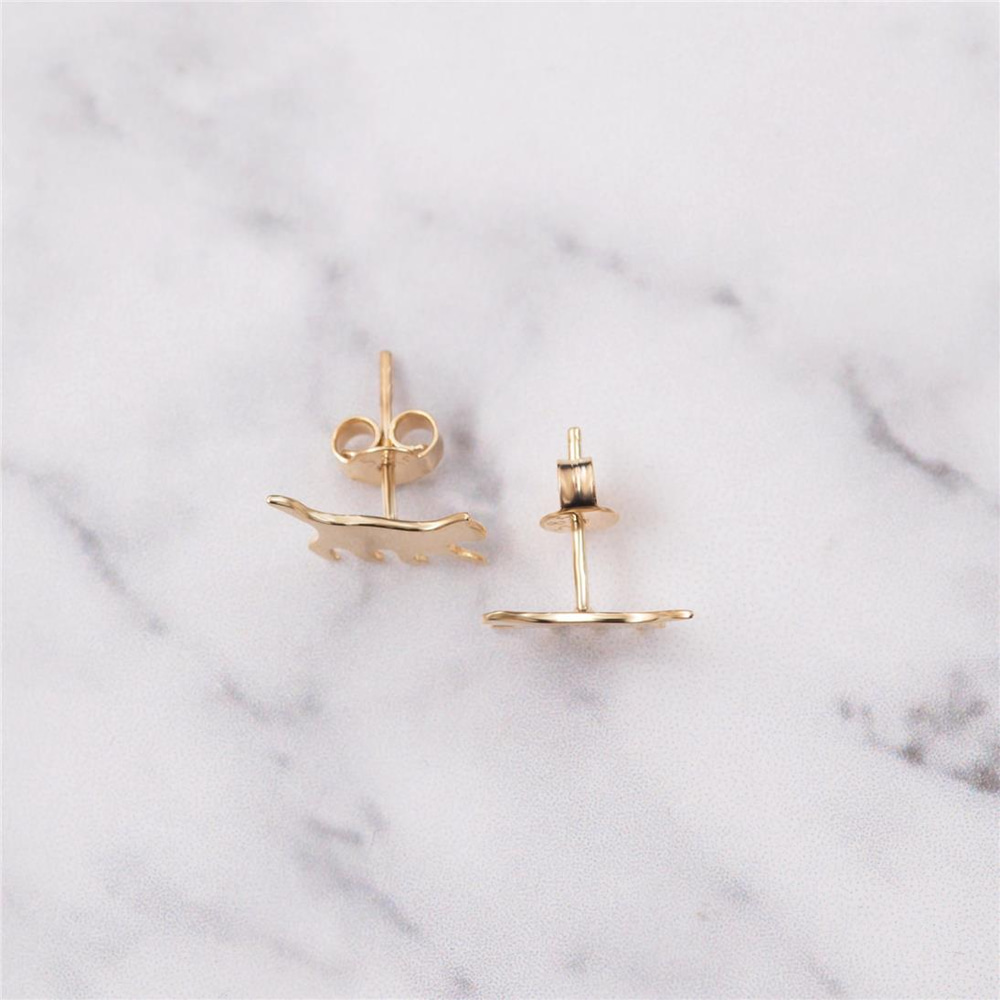 Goldstore-14K 18K Gold Cat Stud Earrings, Dainty Gold Kitty Earrings for Cat Lovers, Pet Lovers Stud Earrings. Tiny Kitten Earring, Gift For Cat Lover