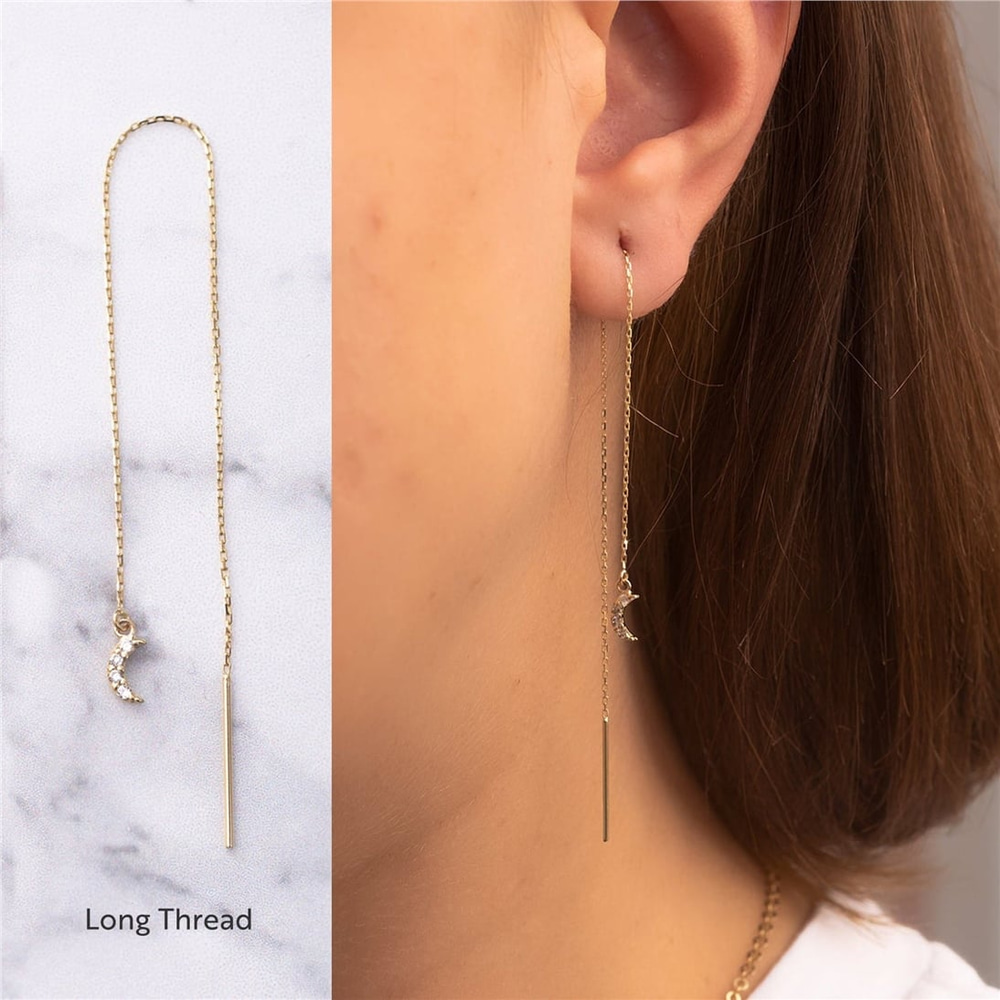 Goldstore-14k 18k Gold Charm Threader Earrings, Custom Letter Threader Bar Chain Earring, Initial Threader Earring, Long Chain Dangle Threader Earring