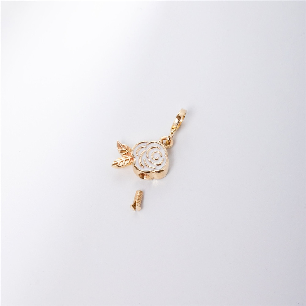 Goldstore-14k 18k Gold Cremation Custom Urn Rose Pendant, Memorial Nature Lover Enamel Pendant, Blooming Rose Pendant, Flower Ashes Pendant for Her